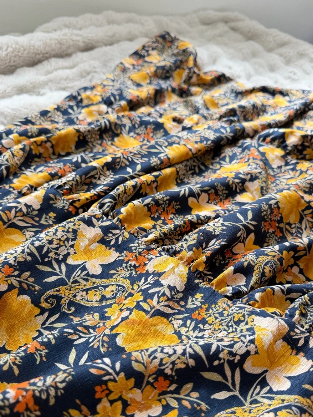 Francesca's Summer Navy Maxi Dress with pockets Yellow Floral Print - Picture 3 of 6